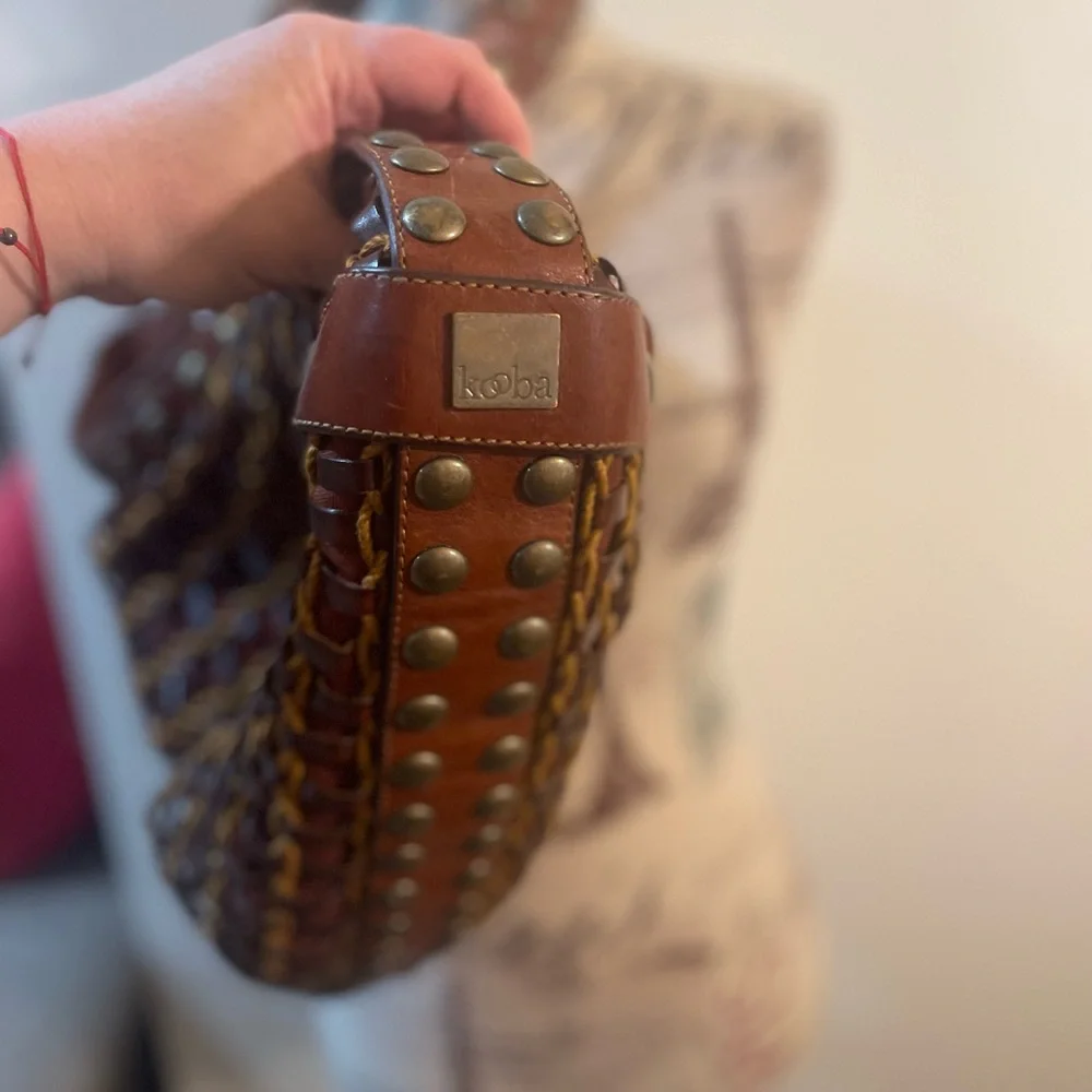 Kooba Brown Leather Studded Hobo Shoulder Bag